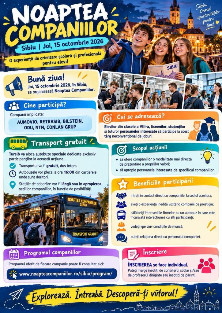 NOAPTEA COMPANIILOR – O experiență memorabilă destinată elevilor de gimnaziu (clasa a VIII-a) și de liceu!